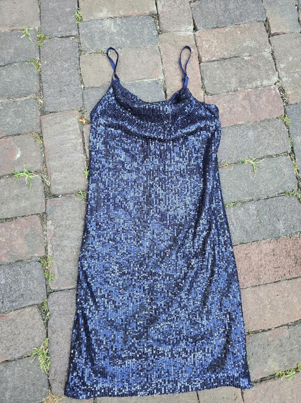 MARINA Navy Sequin Evening Dress Size 6 EUC Sparkle Evening Out Wedding Guest